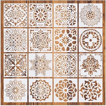 Mandala Stencil Set 16 Pieces Large Reusable Laser Cut Painting Stencil / Airbrush Template Mandala Dotting Stencils for Wall/Stone/Wood Furniture/Painting Templates Children 6 x 6 inches