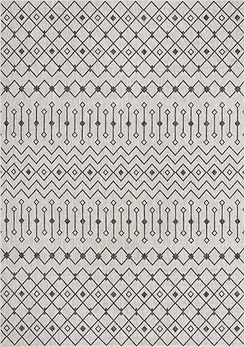 Vista 425 de Unique Loom Alfombra Colección enrejado Marroquí Celosía Transicional Interior y Exterior, Polipropileno Gris carbón/natural