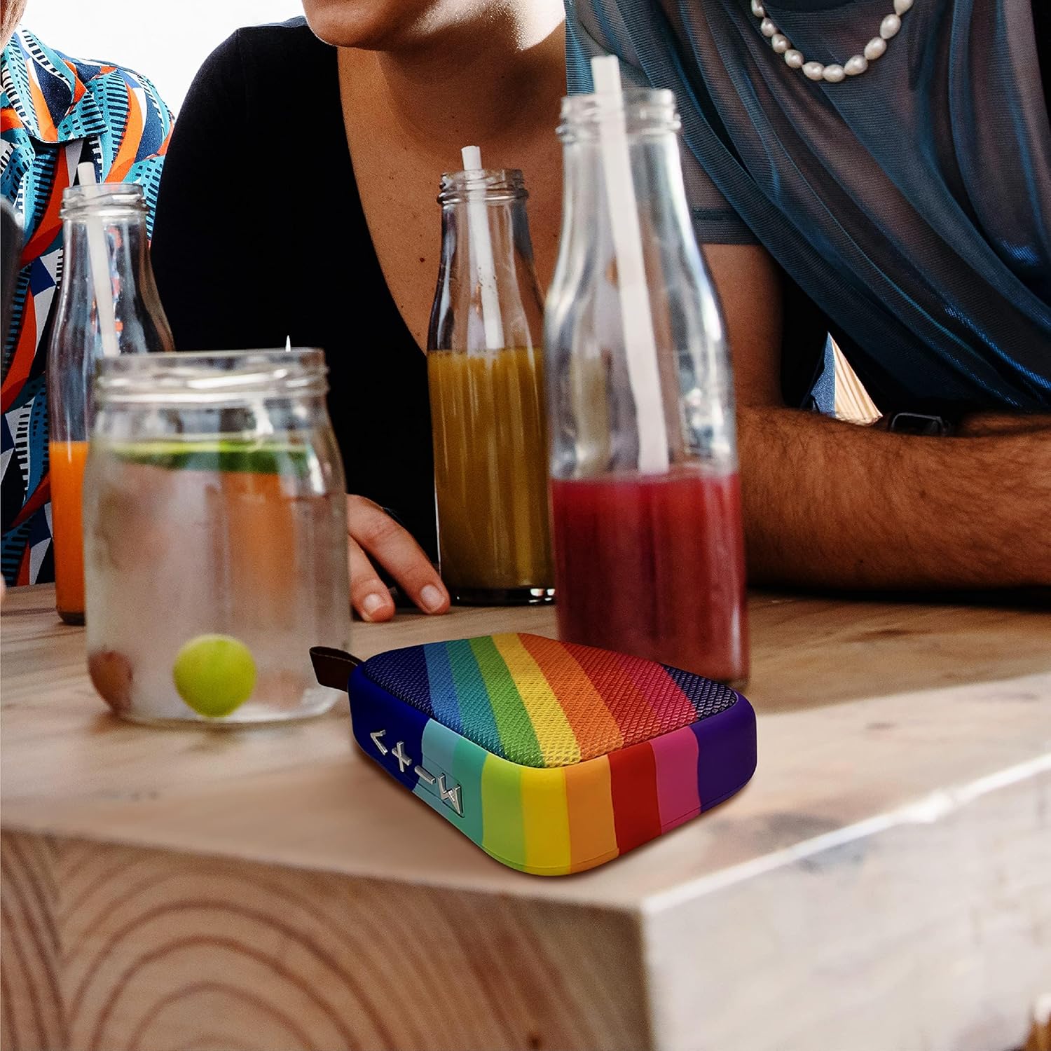 True Wireless Bluetooth Speaker | Portable Speaker w/Rainbow Design, Soft Mesh Grill | Wireless Speaker Phone | FM Radio, USB, TF Card Input | Easy Control | Rechargeable (Square)