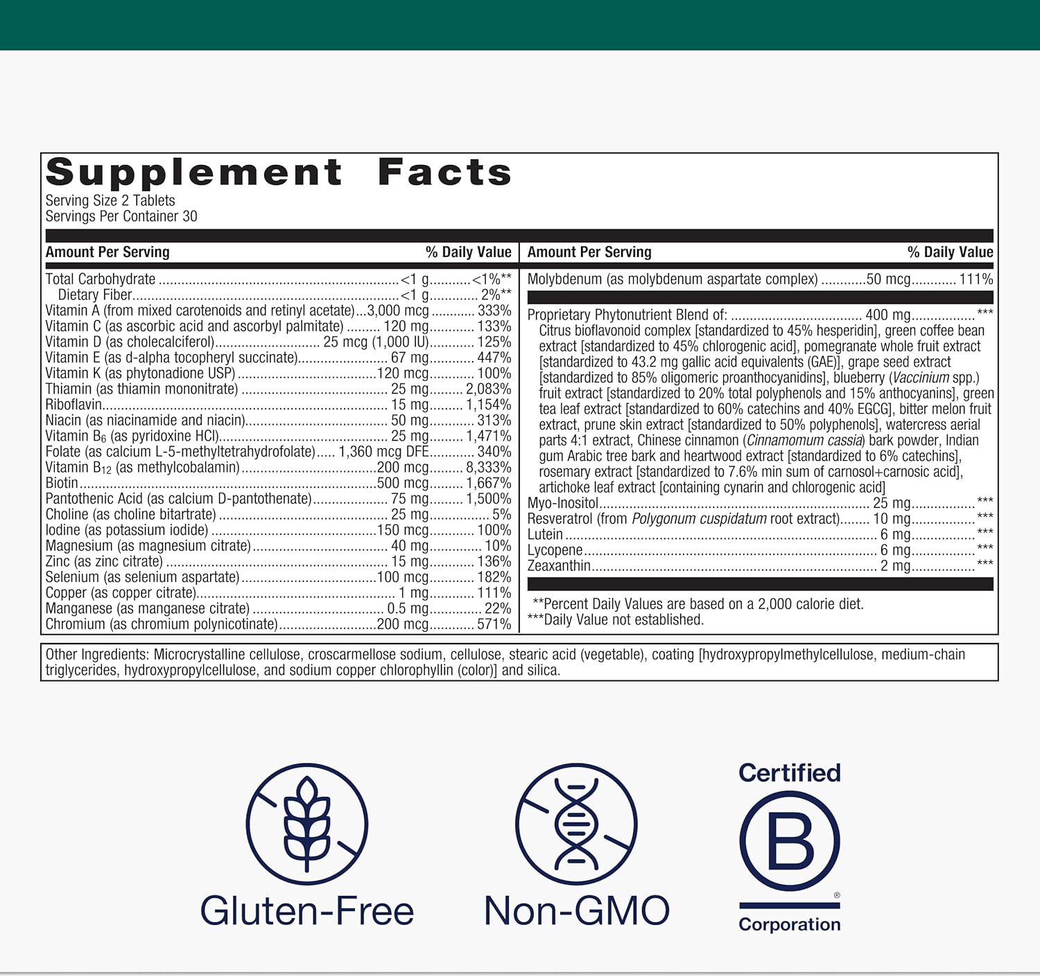 Metagenics PhytoMulti Without Iron - Daily Multivitamin for Men & Women* - with 20+ Vitamins, Minerals & Phytonutrients for Antioxidant & Immune Support* - Non‑GMO, Gluten‑Free - 60 Tablets