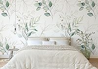 Vista 2 de Papel tapiz de hojas de eucalipto verde, ramas para despegar y pegar, calcomanía de pared botánica extraíble, acuarela floral, autoadhesivo