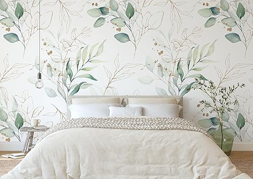 Miniatura 2 de Papel tapiz de hojas de eucalipto verde, ramas para despegar y pegar, calcomanía de pared botánica extraíble, acuarela floral, autoadhesivo,