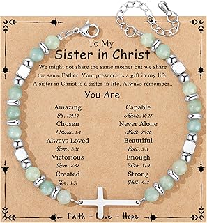 JoycuFF Christian Gifts for Women Cross Bracelet Faith Easter Catholic Religious Christian Jewelry, Meaningful Baptism Communion Natural Beads Bracelets