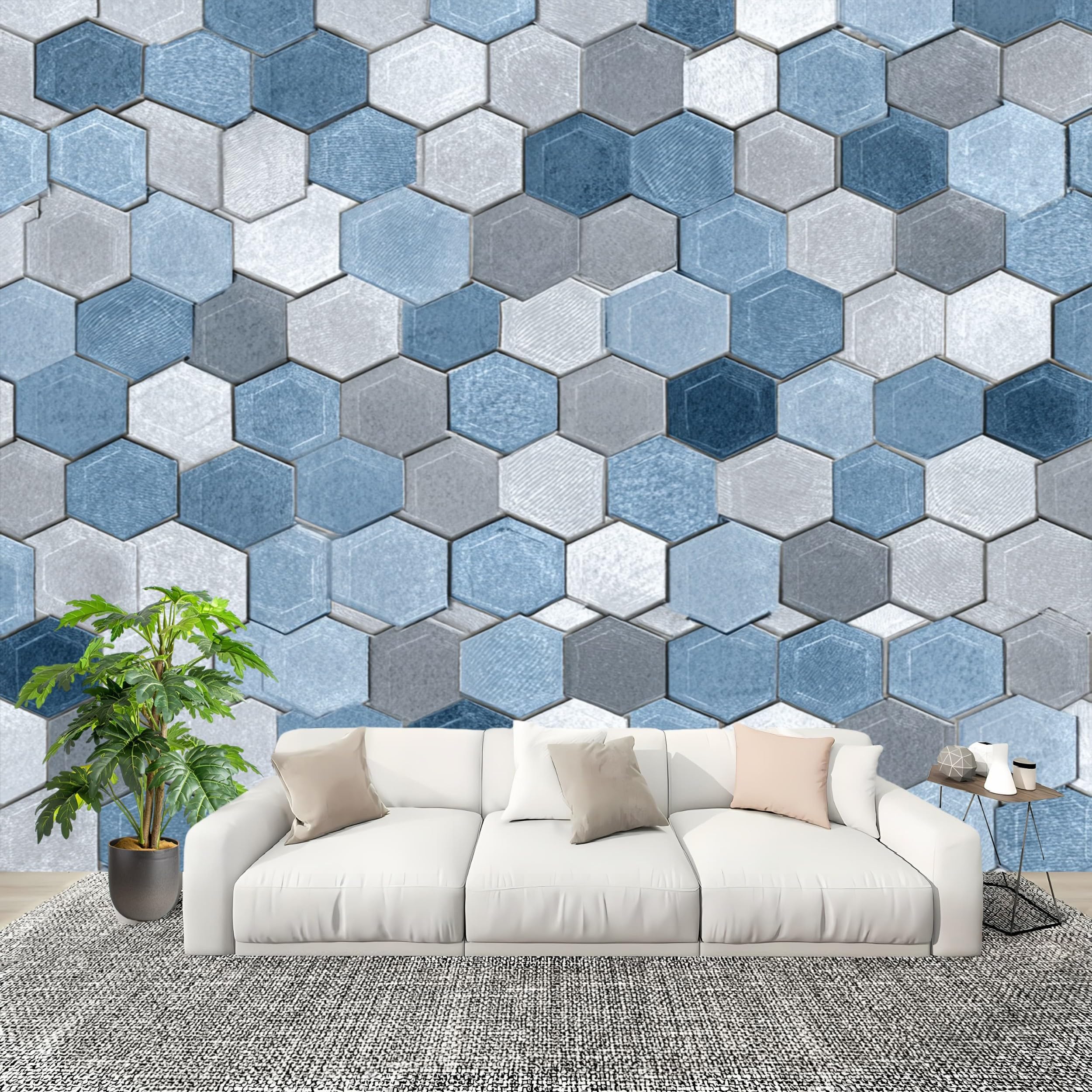Papier peint panoramique intissé bleu de qualité supérieure au design moderne