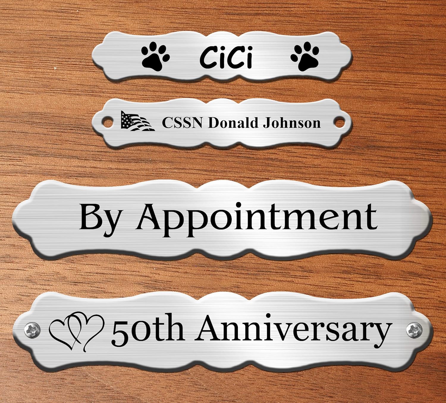 Custom Engraved Ornate Name Plates, Brass, or Nickel Silver Metal Plate, Personalized, Custom Name Tag, Name Plaque, for Memorial, Sign, Gift, Decoration, Made in USA (Satin Silver, 1/2"x2-1/2")