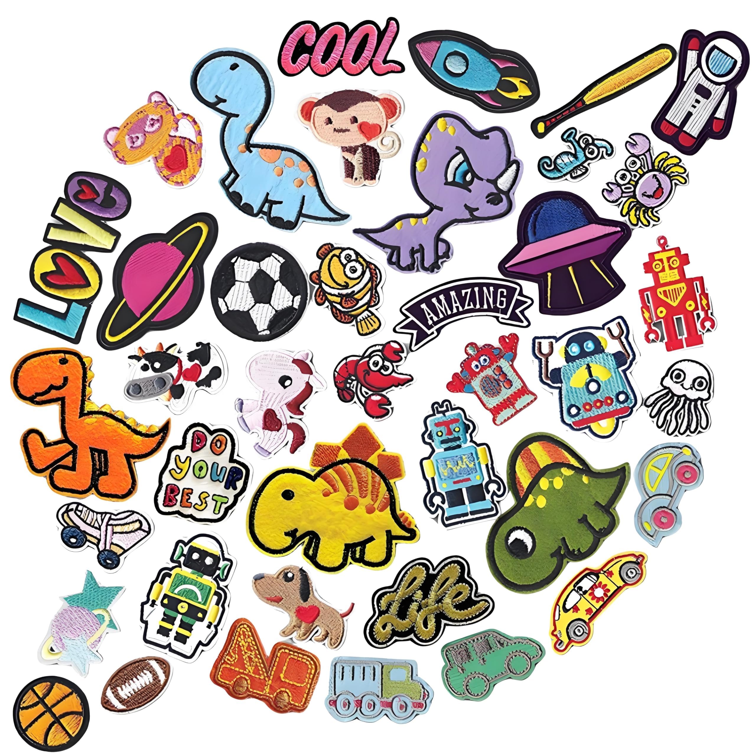 40 Pcs Iron On Patches, Size 4.2-11.2cm Iron On Stickers for Clothes, Dinosaur and Car Design Fabric Stickers, DIY Decoration and Repair Patches for Jackets Jeans Hats-image-28