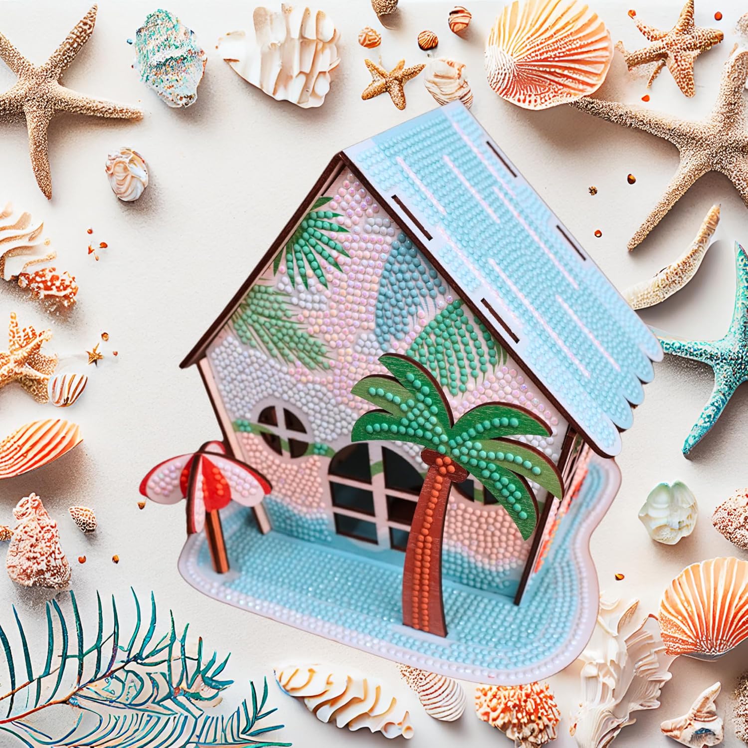 3D Diamond Painting Cabin Kit – DIY Full Drill Miniature House Craft with Rhinestones, Decorative Building Set for Adults & Teens (Beach House Cabin)