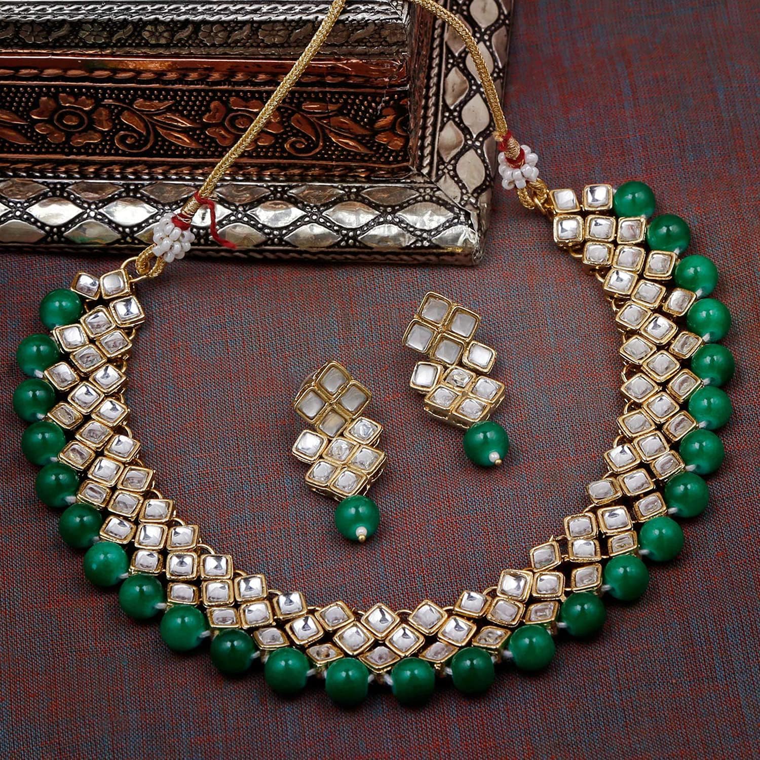 Aheli Indian Wedding Wear Necklace Earring Set Bollywood Stylish Ethnic Traditional Jewelry Bharatanatyam jewellery set for Women