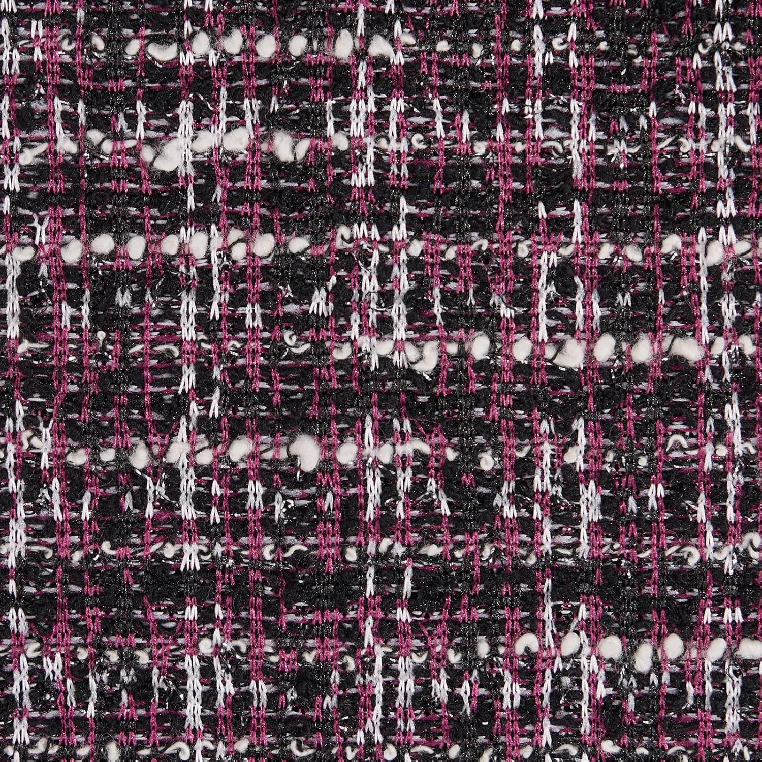 Chunky Speckled Tweed Fabric | 83% Polyester 10% Cotton | 300G/M 61 inch Wide | 3 Color Options for Blazers, Dresses & Home Decor (Black/Magenta #2, 1 Yard Pre Cut)