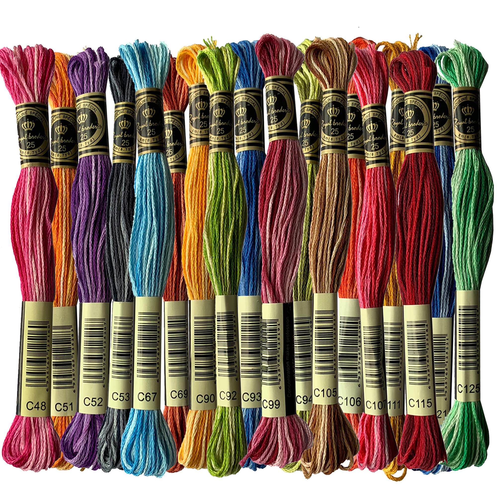 18 Skeins Multicolour Variegated Cotton Embroidery Floss Pack Double Mercerized Six-Strand Cross Stitch Threads