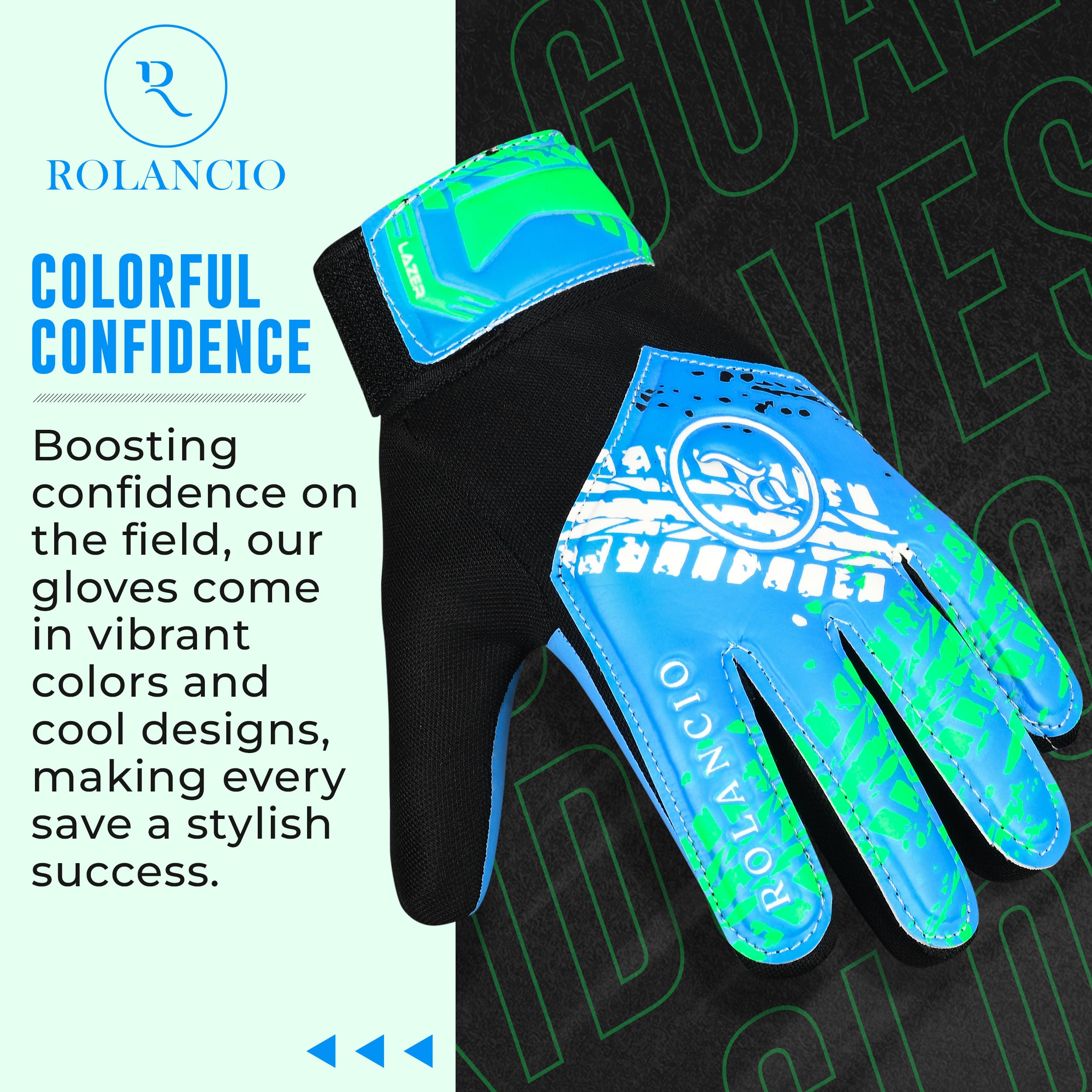 ROLANCIO Goalkeeper Gloves, Cyan Blue, 06 - Image 2