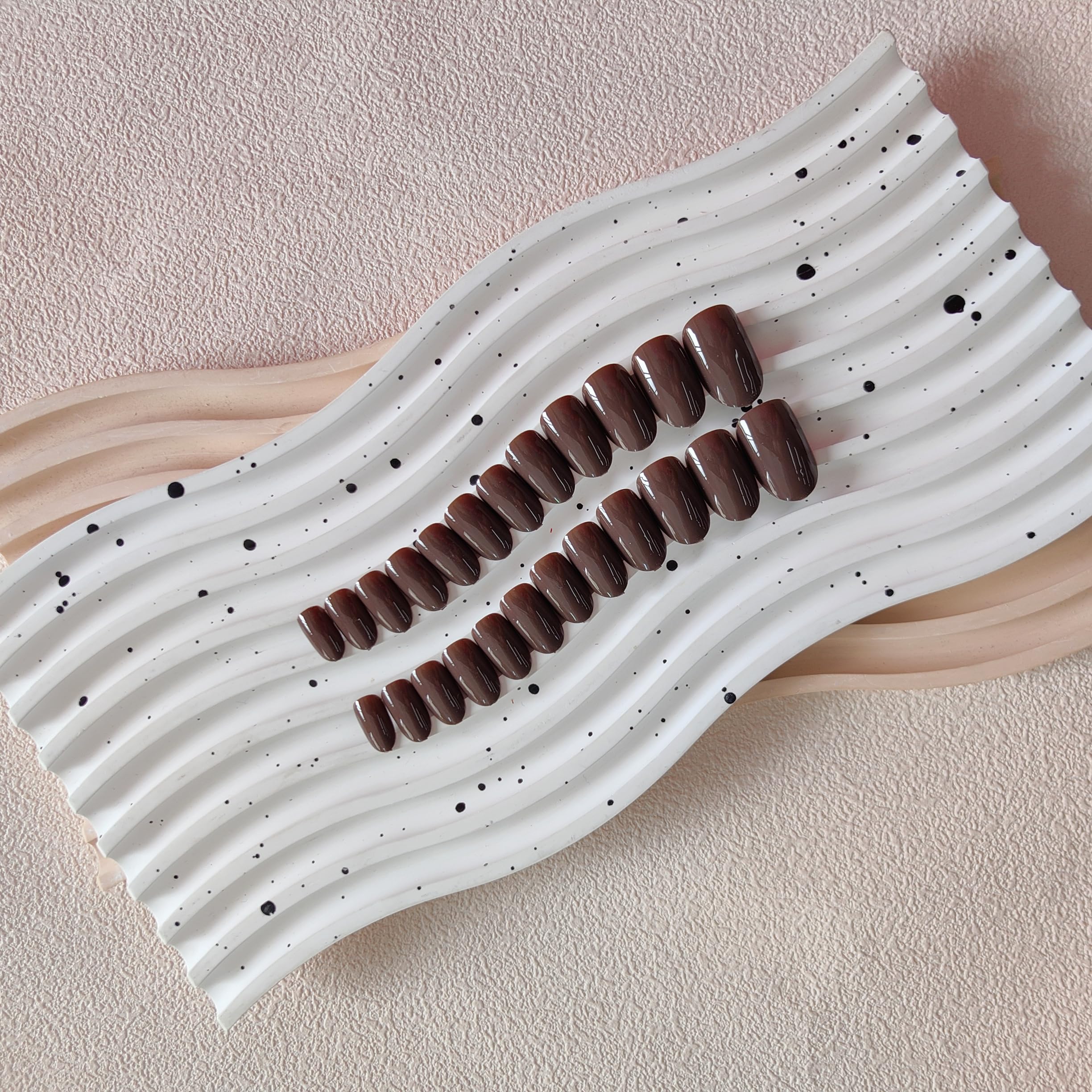 SXVME Dark Brown False Nails Short Oval, Simple Acrylic Press on Nails Short - Image 4
