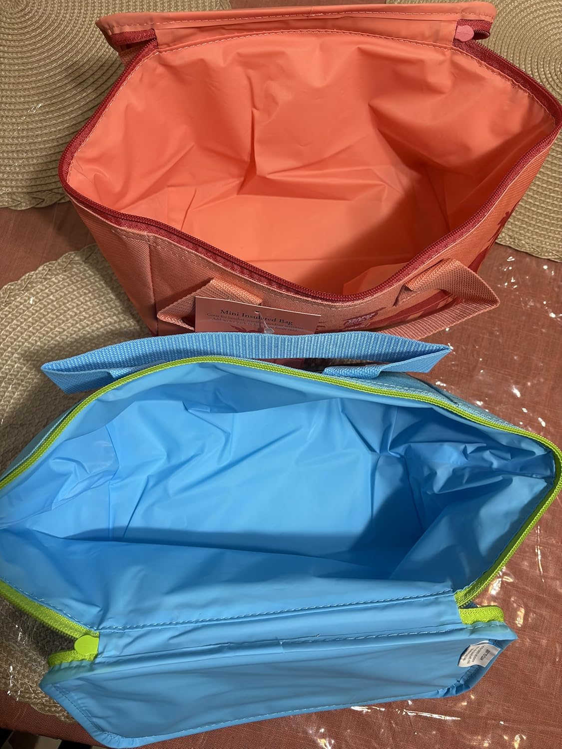 Trader Joe's Mini Insulated Cooler Tote Bag, 1.5 gal, Reusable, Blue & Peach, Limited Edition