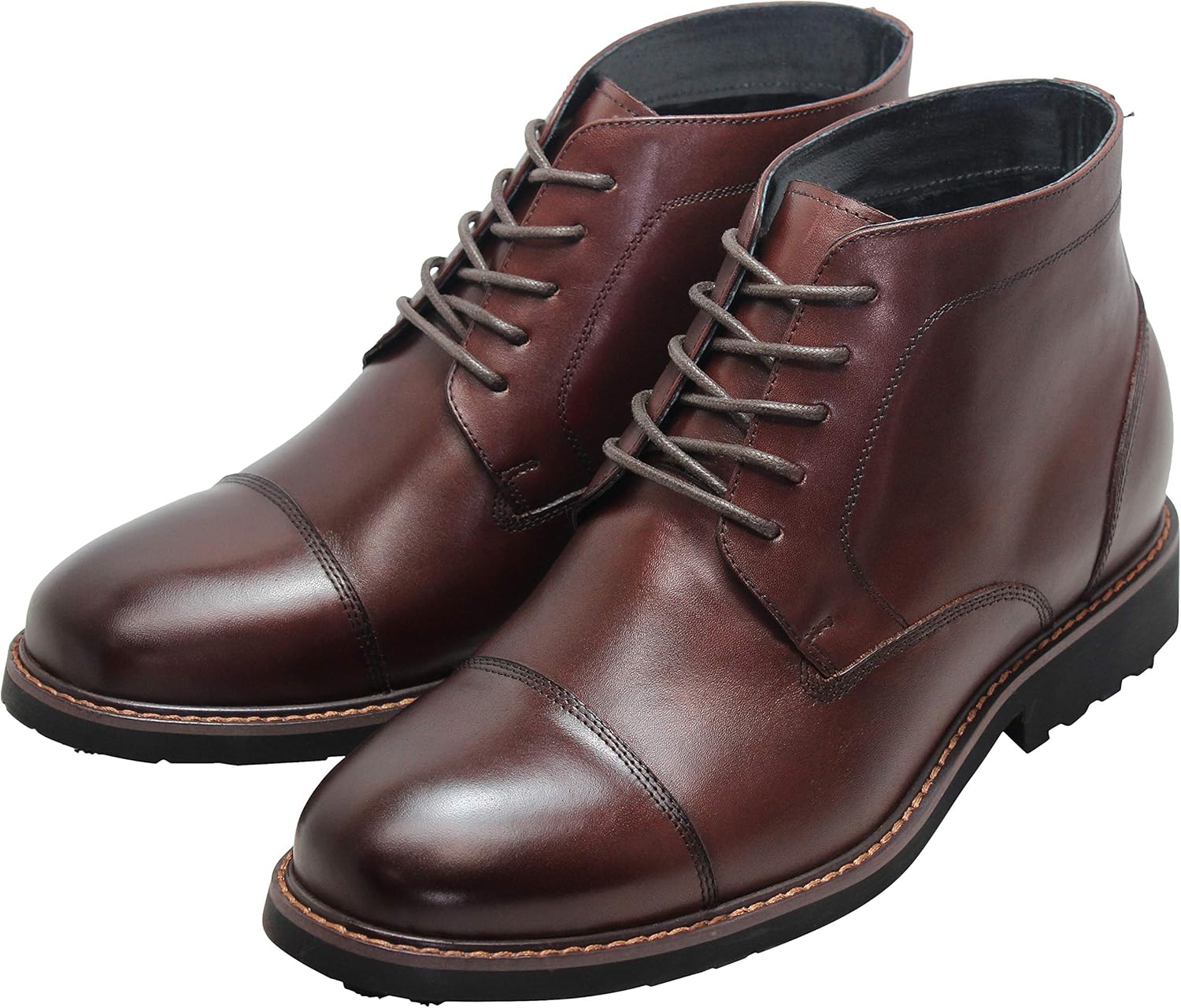 CALTO Men's Invisible Height Increasing Elevator Shoes - Dark Brown Leather Lace-up Cap-toe Boots with Inner Faux Fur - 3.2 Inches Taller - Y41081 - Size 8 D(M) US - Image 5