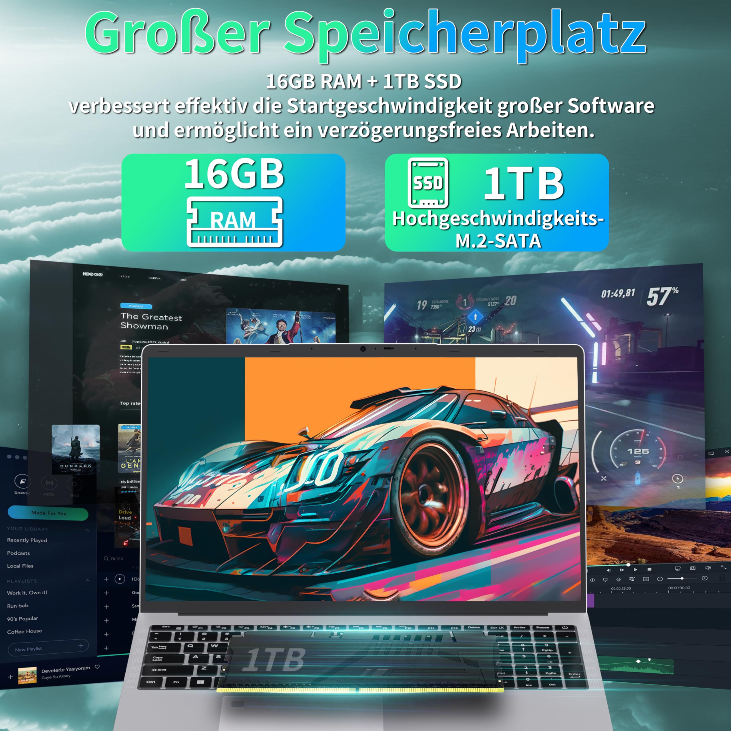 17,3 Zoll Laptop, 16GB RAM, 1TB SSD, 6500Y CPU bis zu 3,40 GHz über 3250C | FHD IPS Display, Fingerabdruck, Backlit-Tastatur, HDMI, WLAN, Business Notebook für Büro, Studium, Home, DE Tastaturfolie