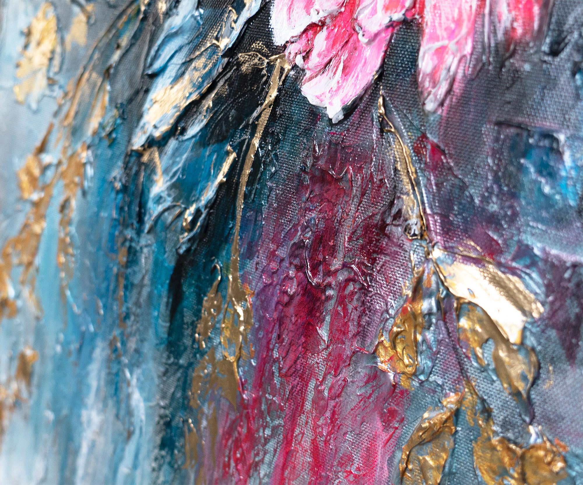 YS-Art Dipinto Acrilico Originale | Elegante Bouquet di Peonie | Tela Floreale Sofisticata | Arte Moderna da Parete per Soggiorno 115x50 cm
