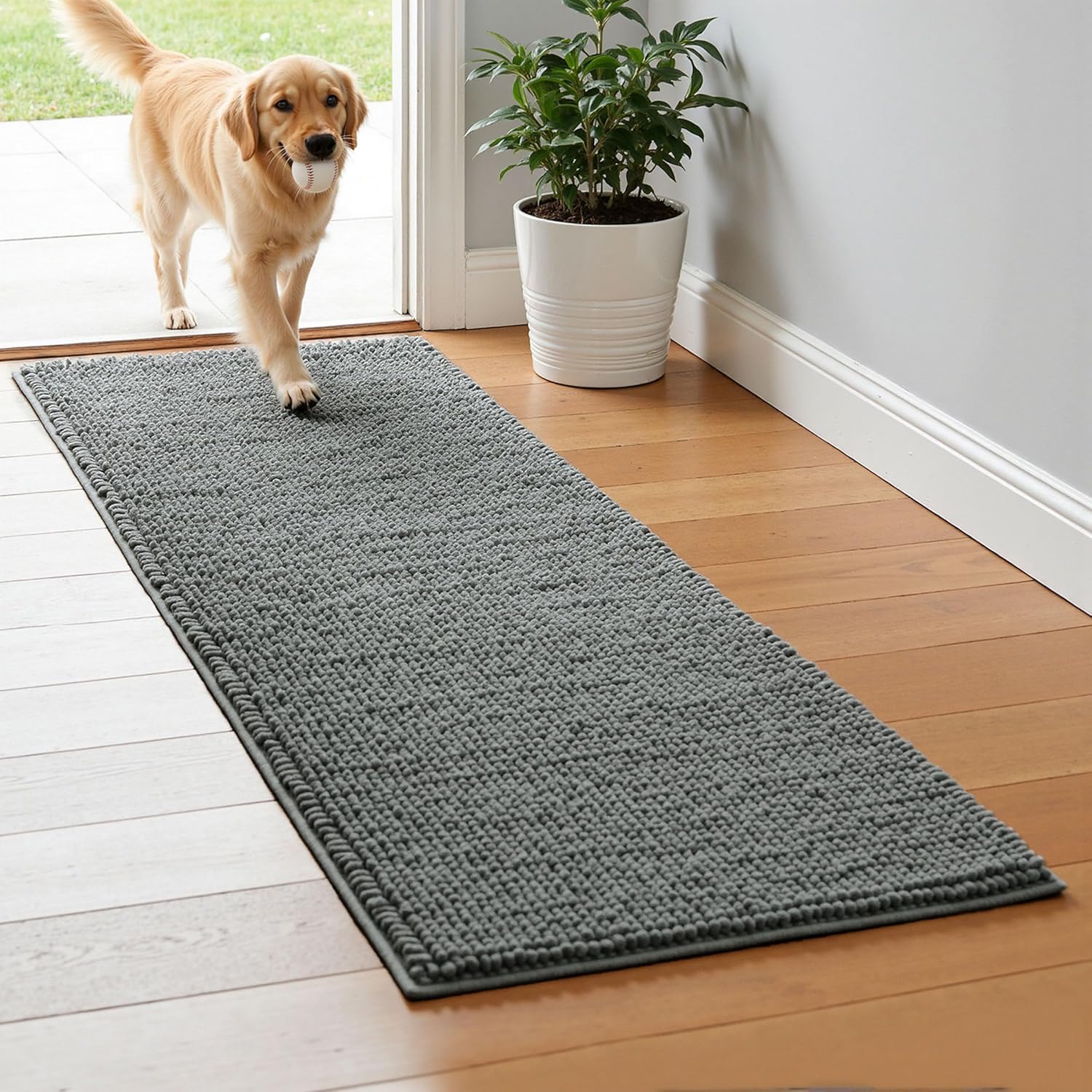 SUBRTEX Bathroom Rugs, 24" x 60" Chenille Bath Rug Soft Short Plush Bath Mat Soft Shower Mat Water Absorbent Shower Mat Quick Dry Machine Washable, Gray