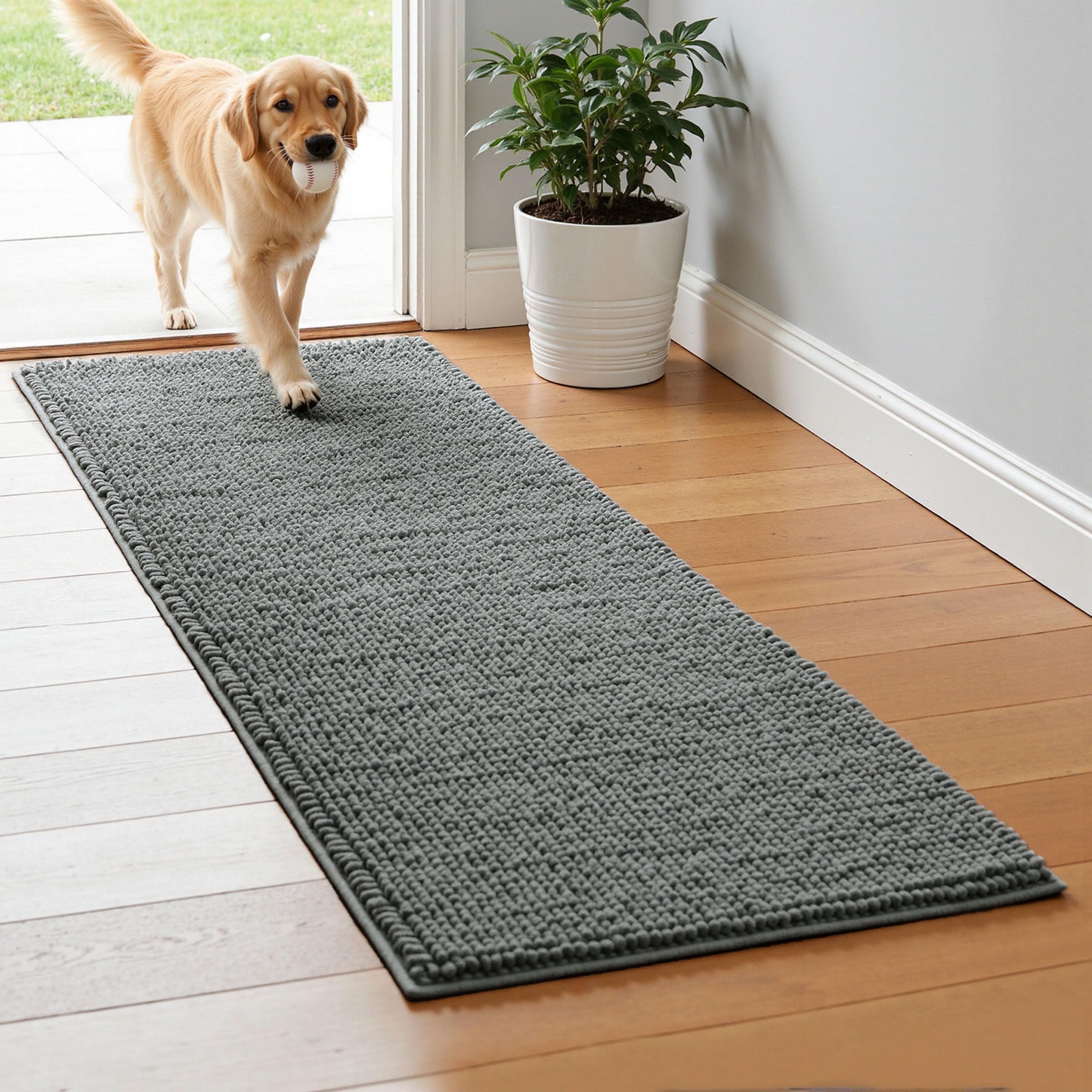 subrtex Badezimmerteppich, Chenille-Badteppich, weich, kurz, Plüsch-Badematte, weiche Duschmatte, wasserabsorbierend, schnell trocknend, maschinenwaschbar (Grau, 61 x 152,4 cm)