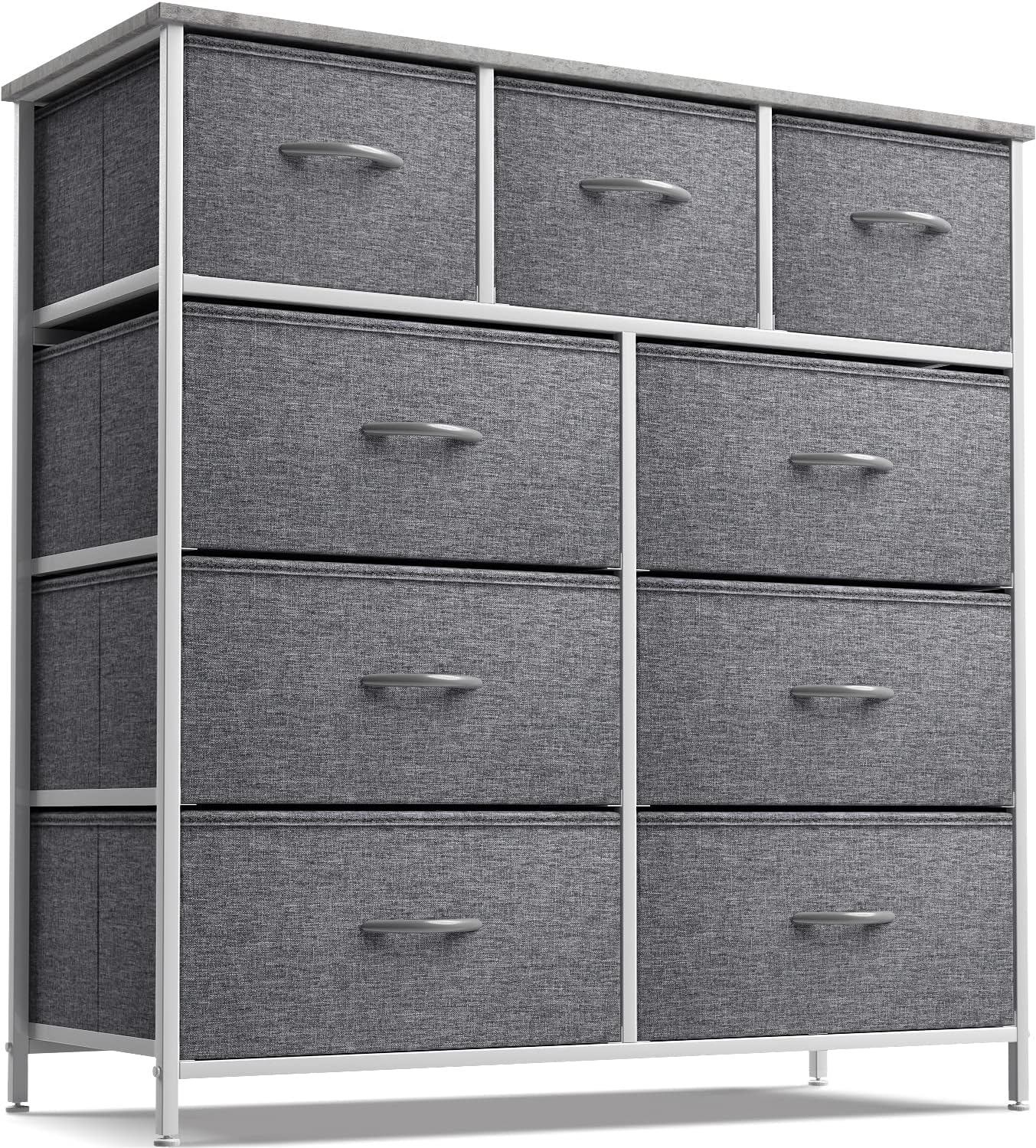 Sorbus Dresser with 9 Drawers - Furniture Storage Chest Tower Unit for Bedroom, Hallway, Closet, Office Organization - Steel Frame, Wood Top, Easy Pull Fabric Bins (Grey)