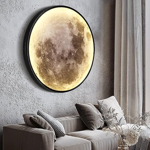 Lámpara de pared de luna regulable de 19.6 pulgadas con control remoto, moderna lámpara de pared LED enchufable, lámpara de pared negra de 24 W,
