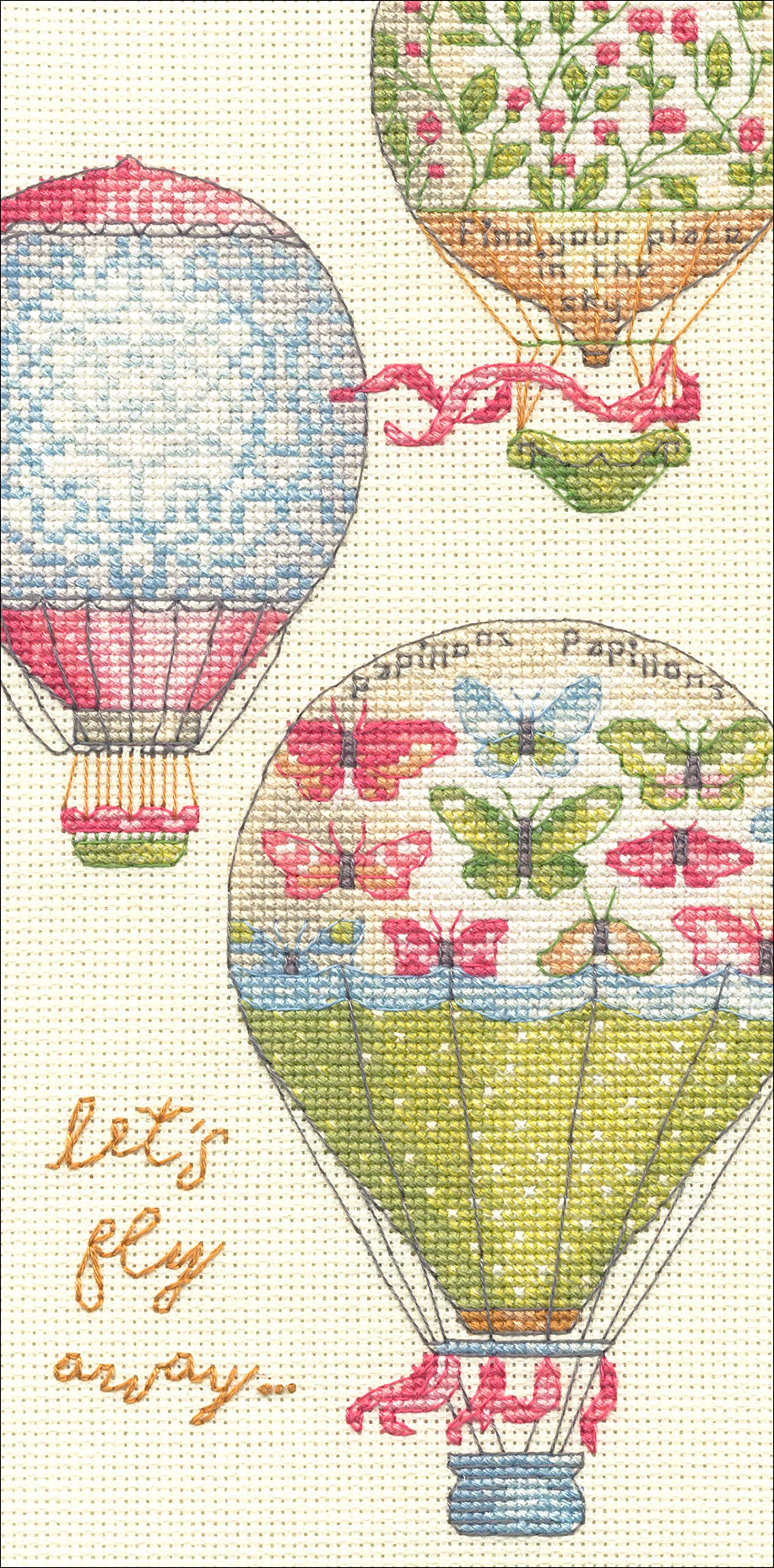 Dimensions Gold Petite Counted Cross Stitch Kit 'Let's Fly Away' Hot Air Balloon Pattern, 18 Count Ivory Aida Cloth, 4'' x 8''