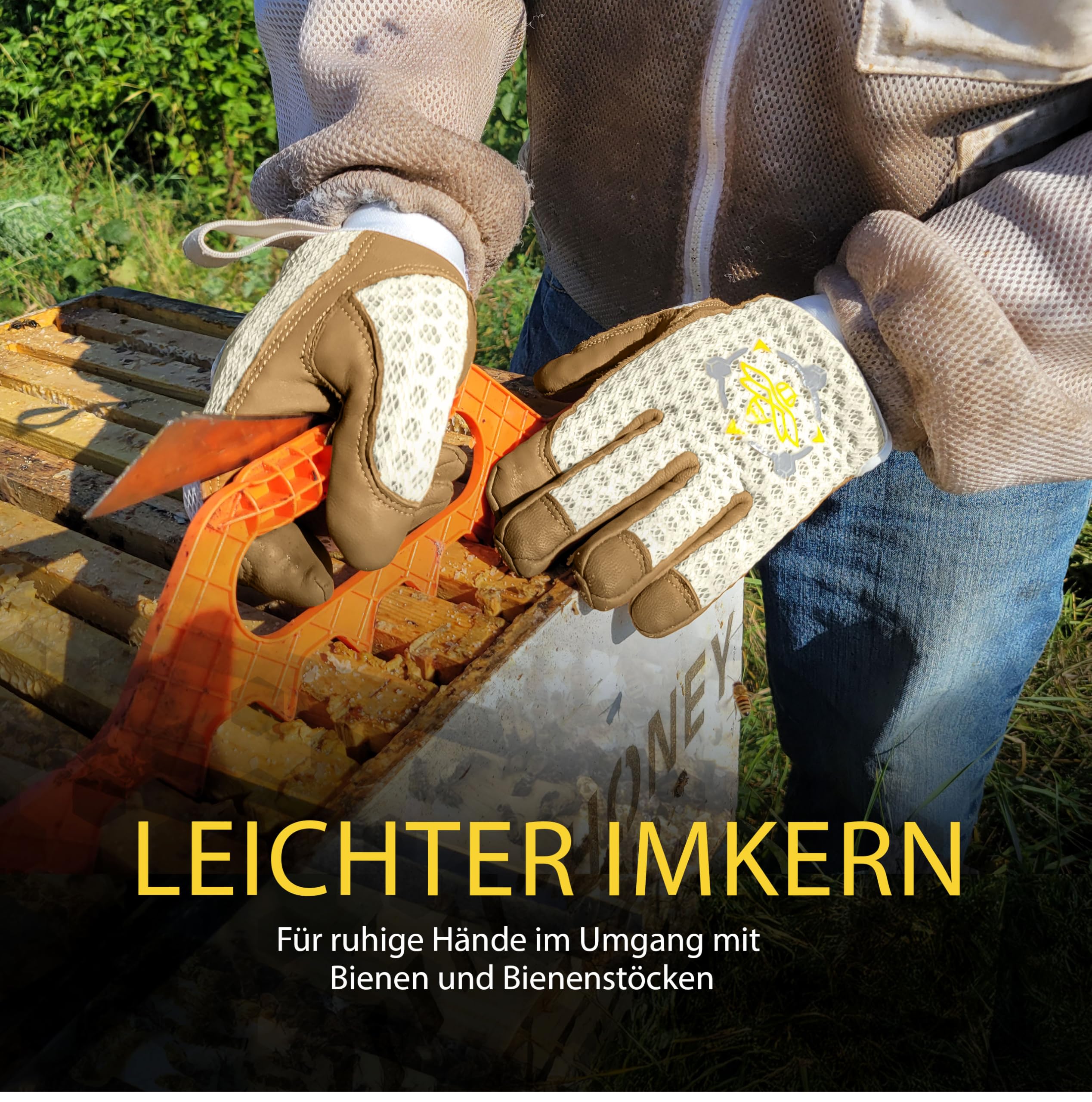 Imkerhandschuhe Ziegenleder – Maximaler Stichschutz, Beige, L | Kurze Bienenhandschuhe für Imker | Weich, griffig & atmungsaktiv | Robuste Imkerei-Ausrüstung der Profi-Serie für Honigbienen