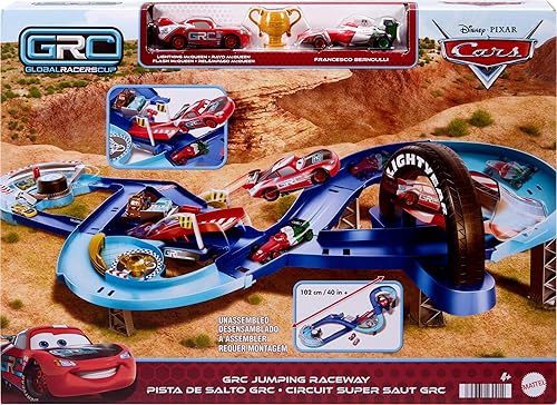 Miniatura 6 de Mattel Disney and Pixar Cars Playset con 2 autos de juguete, Lightning McQueen y Francesco Bernoulli, GRC Jumping Raceway Track Set con refuerzo