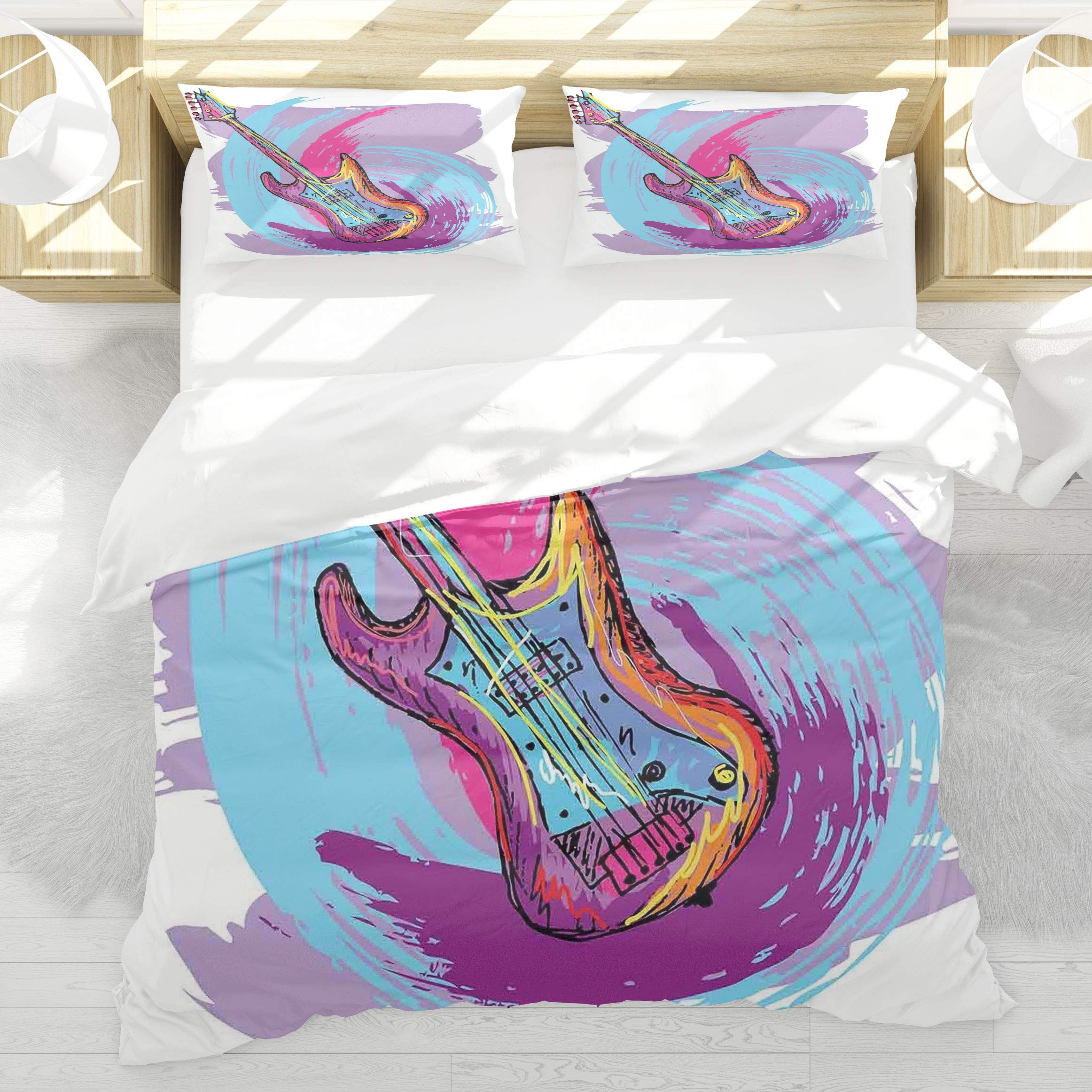 Housse de couette 140x200cm guitare électrique violette en microfibre durable