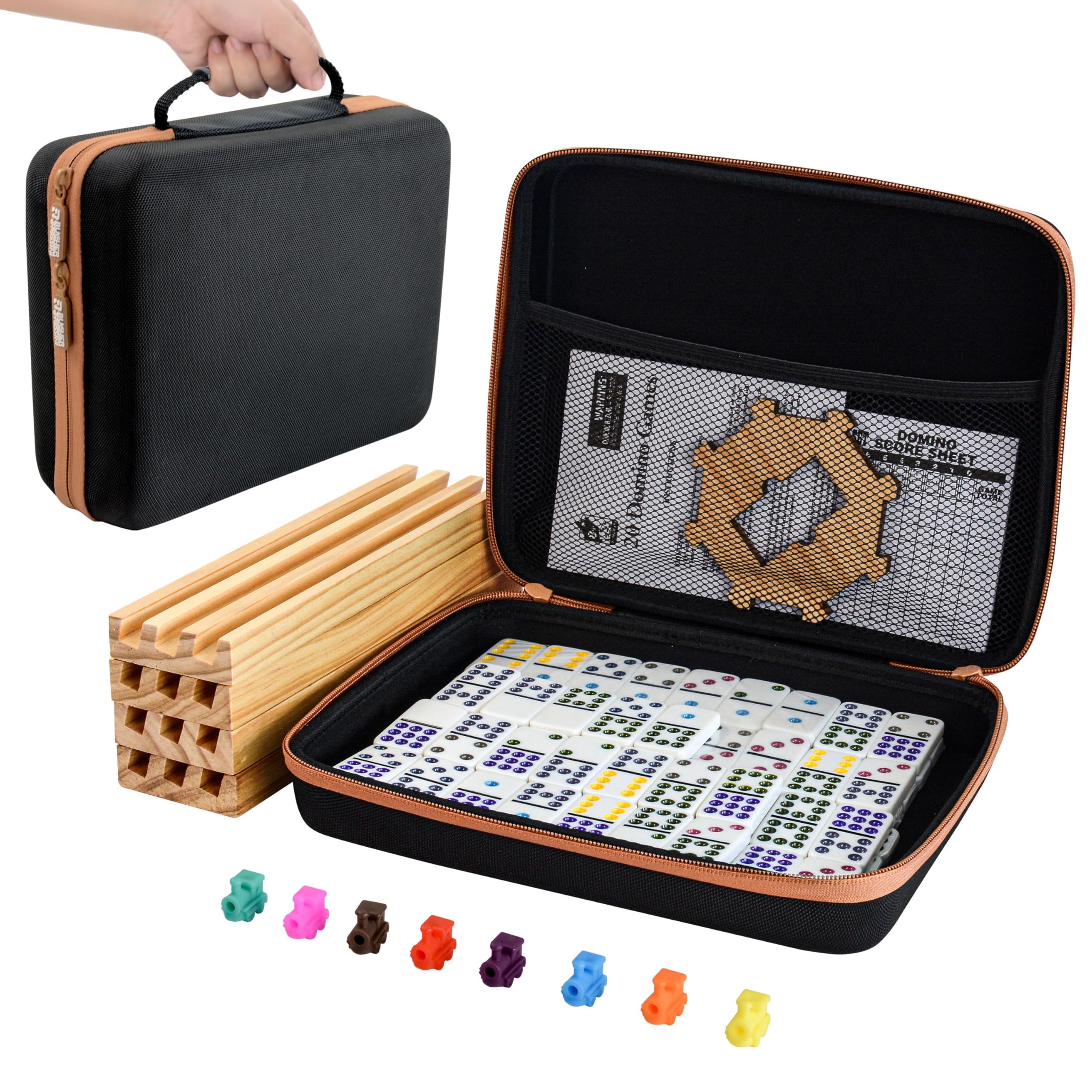 Bucher&Rossini Dominoes Set Double 12 with 4 Racks for Adults Kids, Mexican Train Domino Set Double 12, Mexican Train Dominos (Double 12)