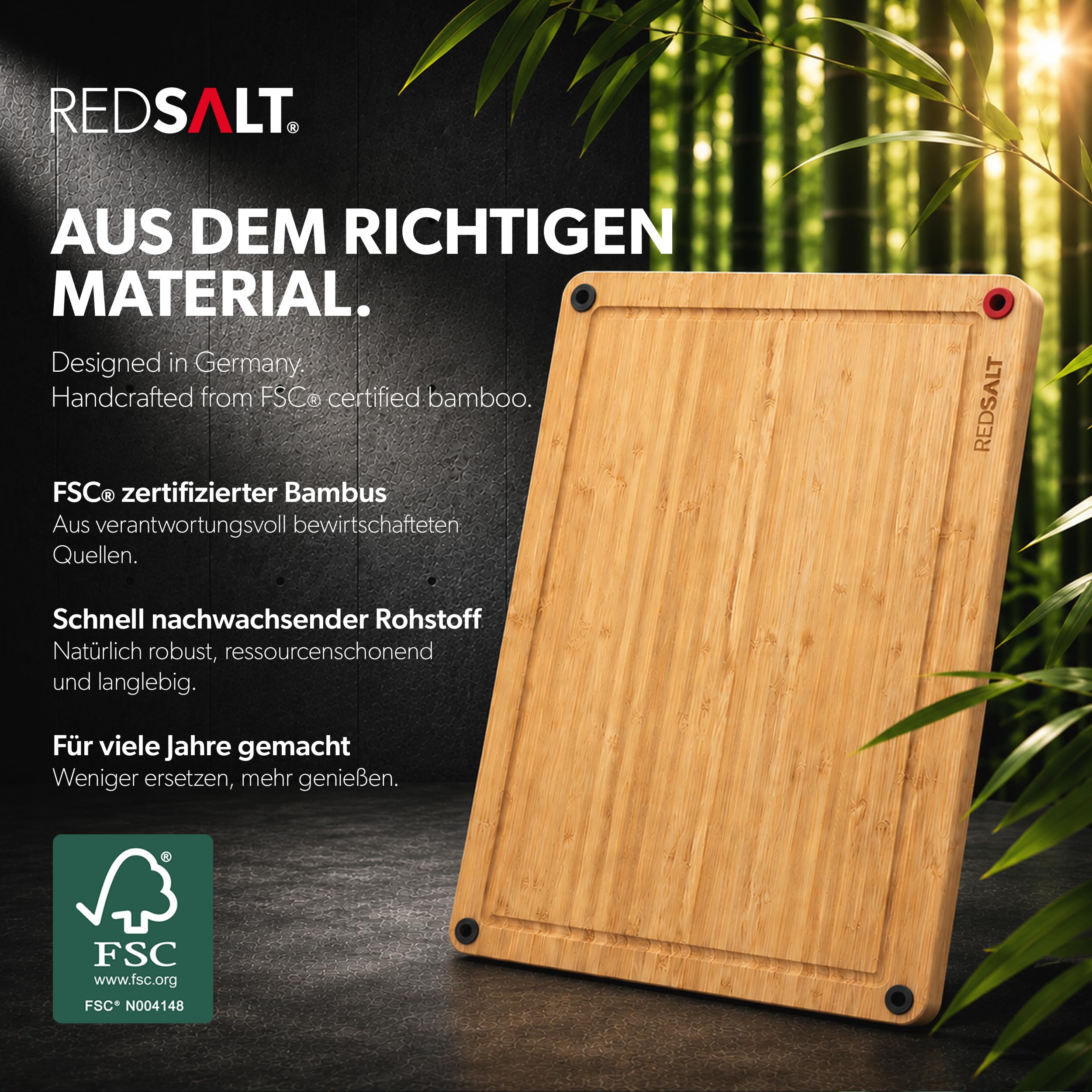 REDSALT Bambus Schneidebrett 3er Set rutschfest Premium Holz Küchenbretter | Cutting Board beidseitig, Holzschneidbretter antibakteriell, tiefe Saftrille | Holzbretter Küche Grill Holzschneidbretter