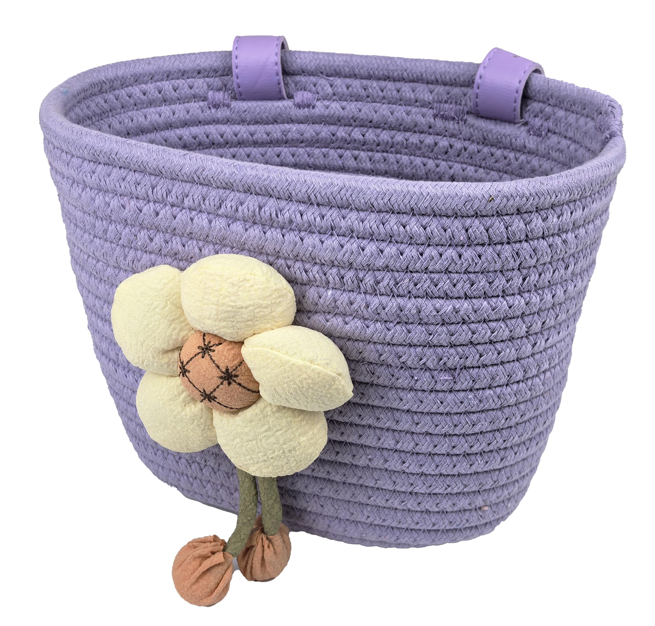 WOCAIXY Kids Bike Basket Cotton Waved Scooter Basket Folding Bicycle Basket Easy to Install Bicycle Storage for Girls with Adjustable PU Straps