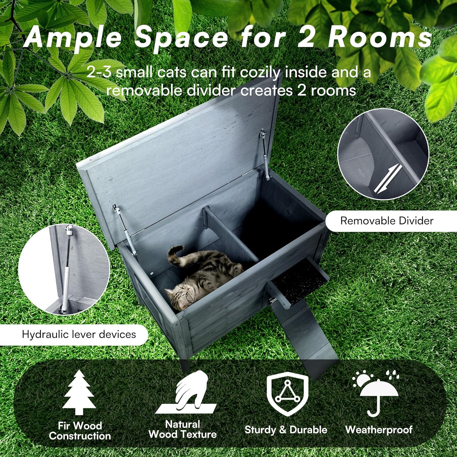 review Outdoor-Cat-House-Insulated | Feral-Cat-Shelter for Summer | Weatherproof | Large Wooden Pet House for Multiple Cats | Foldable Ladder | Acrylic Side Window | Grey