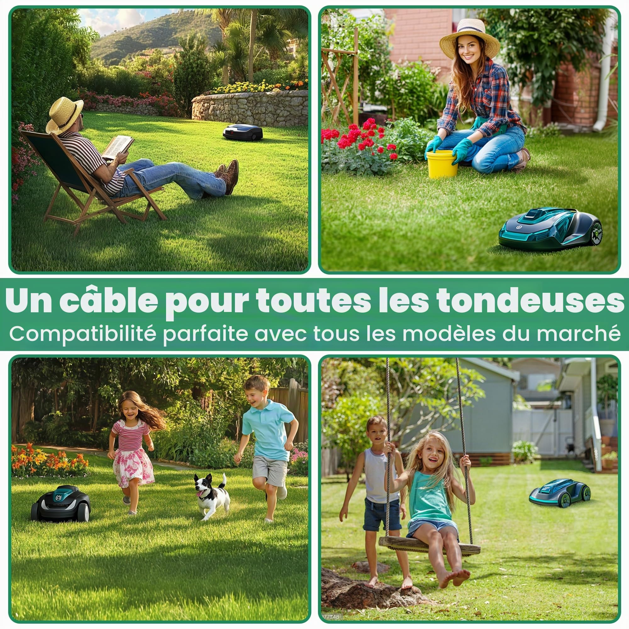 COZCLAM 125m Câble de délimitation +50 Piquets +10 Connecteurs de Câble +10 Bornes De Connexion pour Tondeuses Robot, Kit d'accessoires Câble de Recherche Universel, Compatible avec Gardena/Bosch/Worx