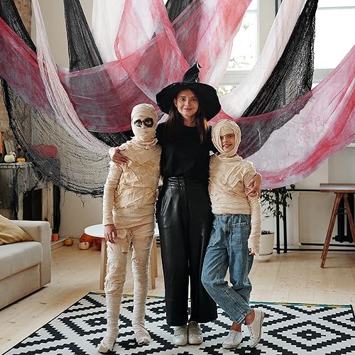 Miniatura 6 de Paquete de 8 telas espeluznantes de Halloween, 72 x 30 pulgadas, tela espeluznante espeluznante, tela espeluznante de tela de araña elástica para