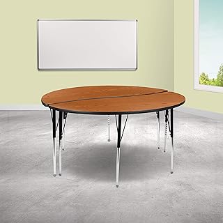 Flash Furniture Emmy 2 Piece Emmy 60" Circle Wave Flexible Oak Thermal Laminate Activity Table Set - Standard Height Adjustable Legs