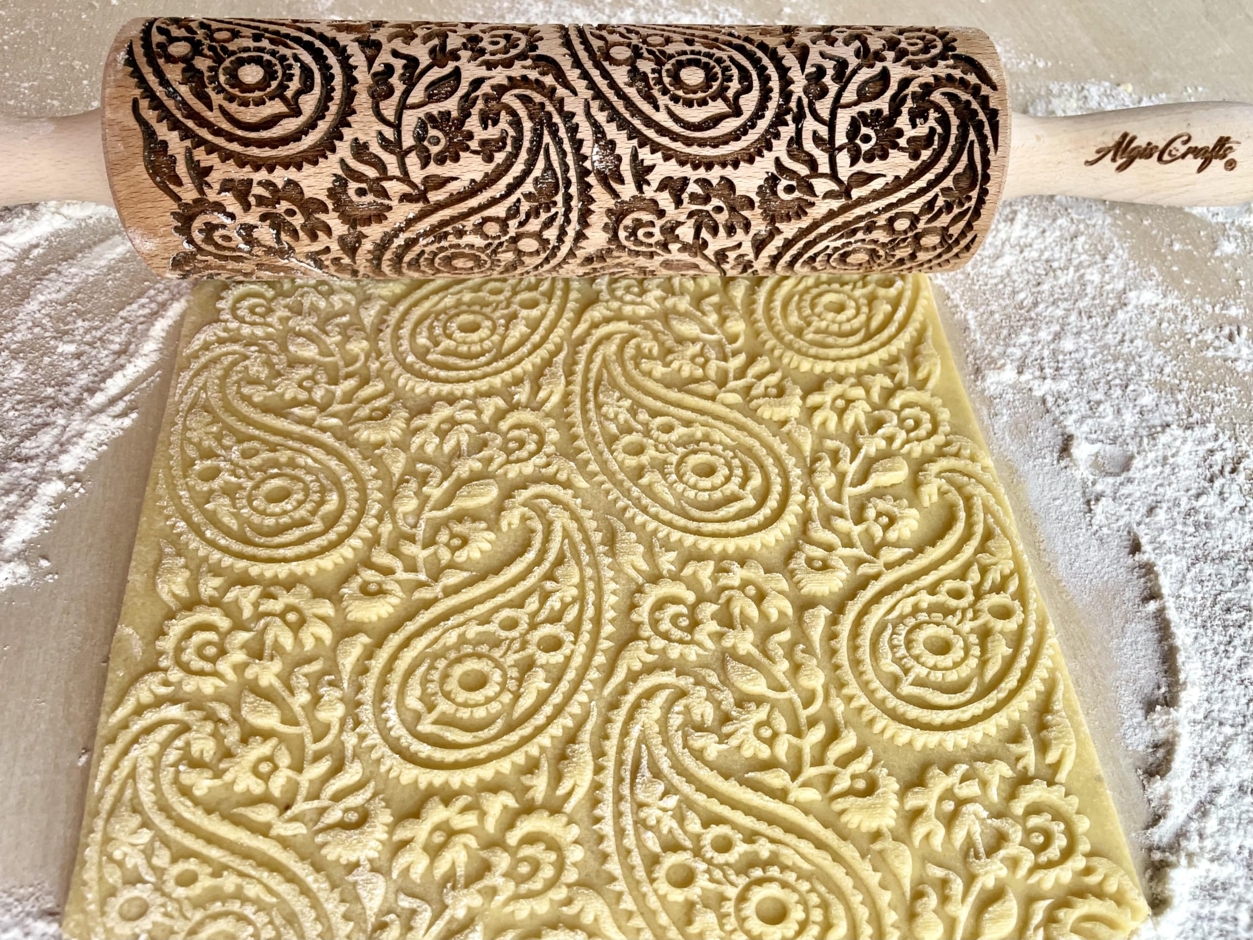 Algis Crafts, PAISLEY Embossed Rolling Pin for Baking Accessories with Laser Engraved Design - Image 2