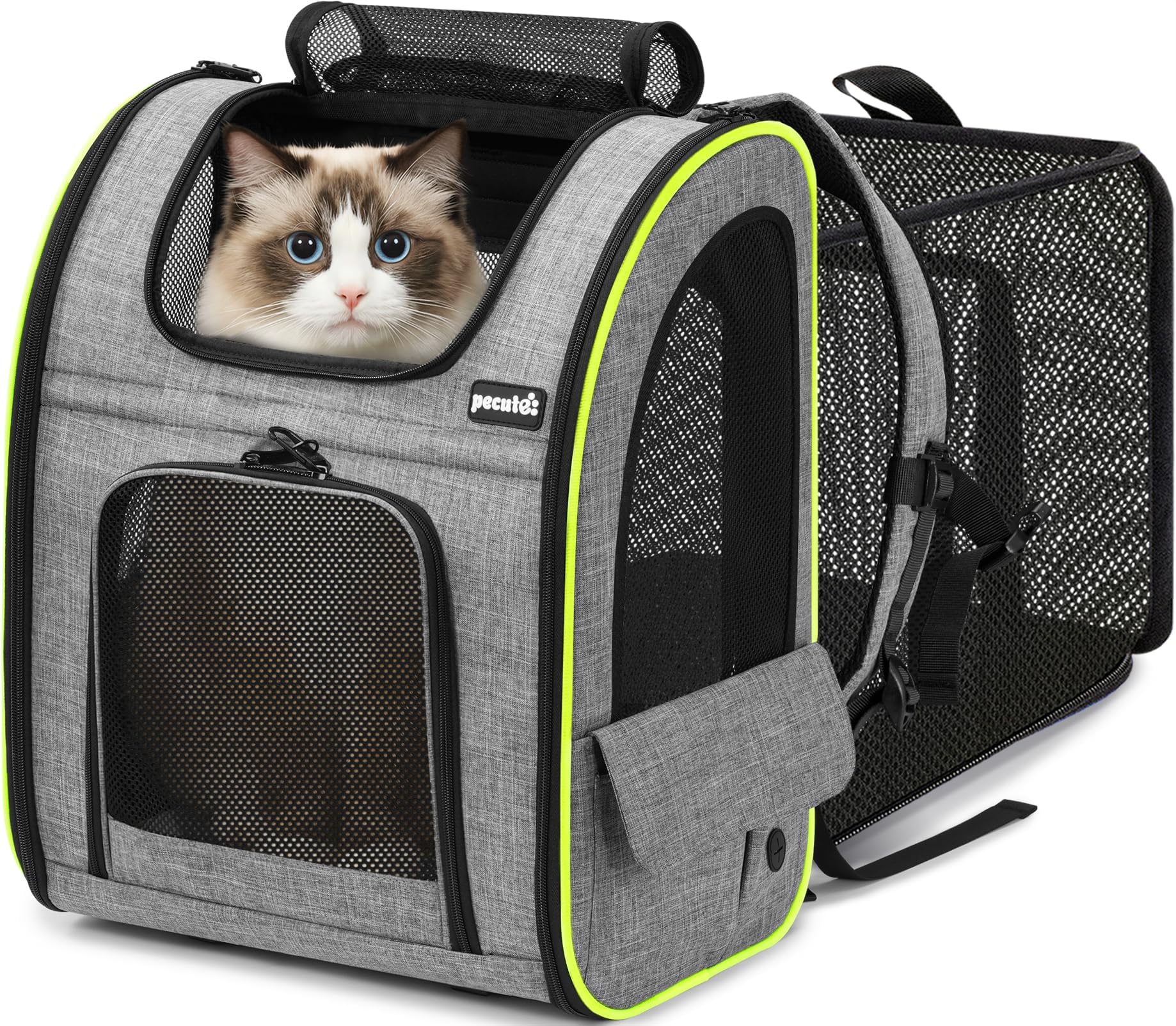 Pecute Pet Carrier Backpack, Large Cat Carrier Backpack Hold Up to 33 Lbs, Expandable cat Backpack with Breathable Mesh for Medium Large Cats, and Small Dogs, Dog Backpack Carrier for Travel Hiking