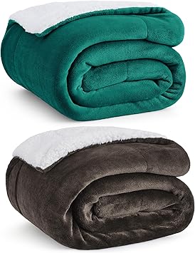 Bedsure Sherpa Blanket Throw Size Forest Green & Brown
