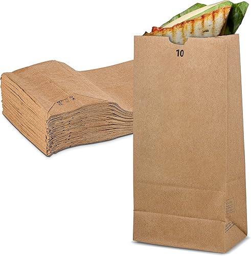 MT Products Bolsas de almuerzo de 10 libras - Bolsas de papel marrón para comestibles y compras - Paquete de 50