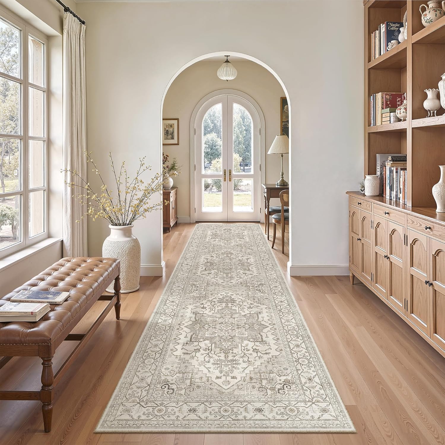 madane hallway runner rug 2'6''x10' kitchen runner, non slip vintage runners for hallways 10ft washable kitchen rugs soft low pile 2.5x10 ft rug runner for entryway and bedroom, beige/brown beige/brown 2'6" x 10' (runner)