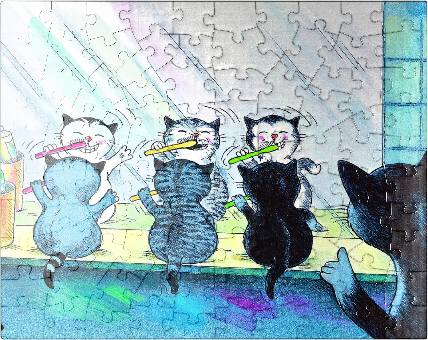 MyPuzzle Jacob The Cat - Brushing Teeth - Premium 500 Piece Jigsaw Puzzle for Adults