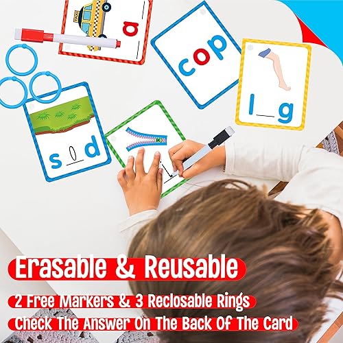 Miniatura 5 de CVC - Tarjetas de escritura de palabras, 120 tarjetas de escritura a mano de doble cara, vocal corta, vocal corta, palabras de vista, herramienta