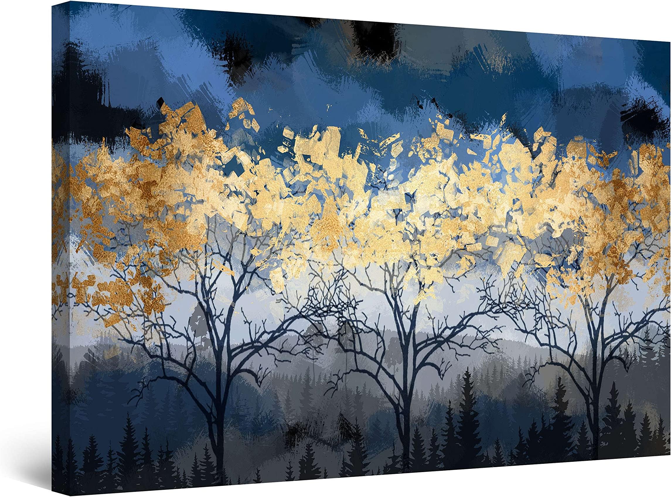 Startonight Canvas Wall Art - Golden Forest - Stretched Print, Modern for Bedroom or Living Room, Unique Luminous Artwork 80 cm x 120 cm Day & Night Effect