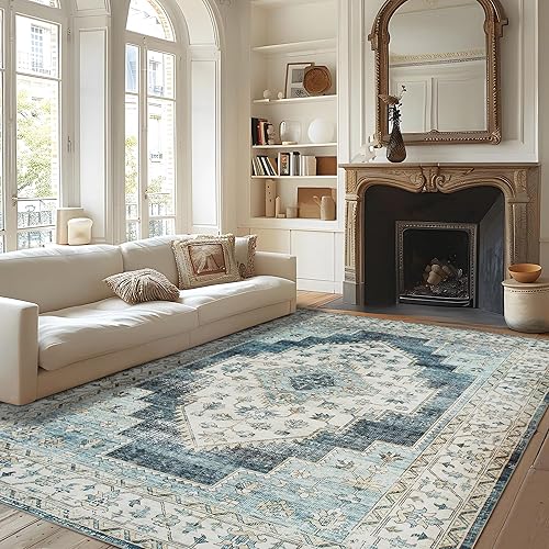 Miniatura 10 de Alfombras para sala de estar, alfombra bohemia de 5 x 7 pies para dormitorio, alfombra lavable para interiores, alfombra envejecida, suave,