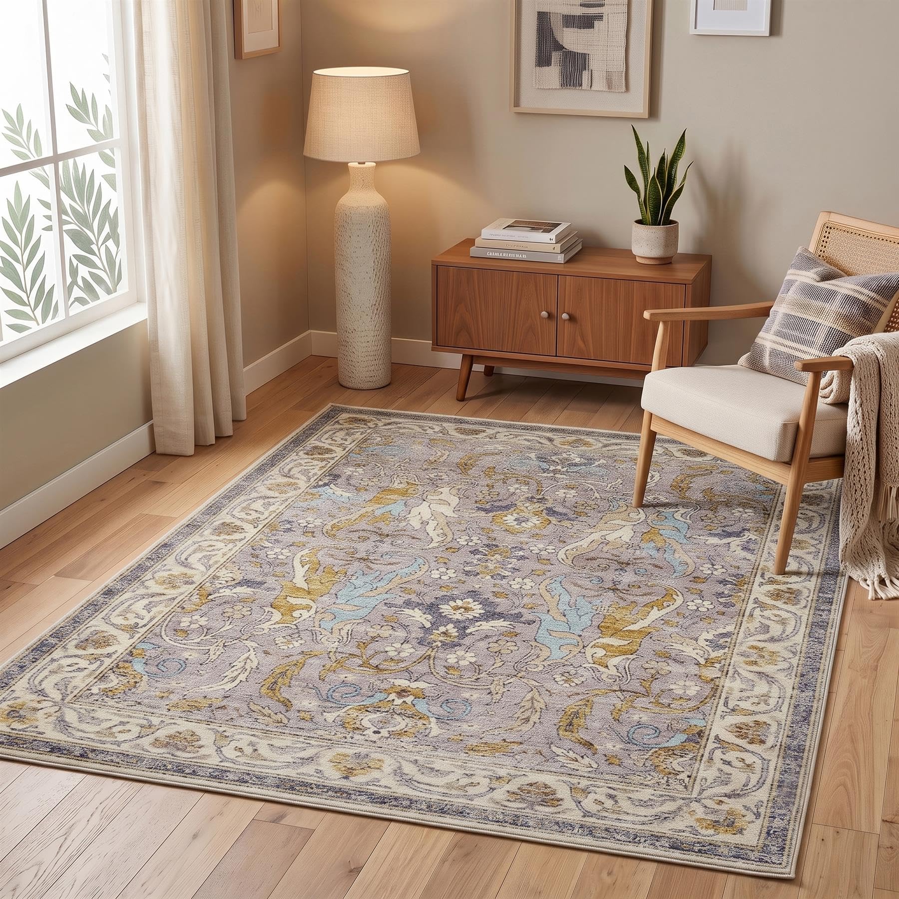 Pagnanno. Vintage Foldable & Washable Rugs Non Slip Area Carpet Low Pile Soft Printed Floor Mat for Living Room Bedroom Lounge Dining Room Kitchen Home Office (160 x 230 cm)