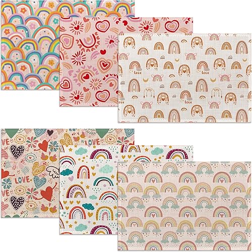 Juego de manteles individuales de corazón de arco iris, bohemios, caprichosos, de 12 x 18 pulgadas, impermeables, a prueba de aceite, lavables y