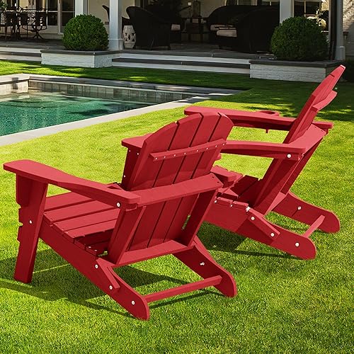 Miniatura 7 de LOUNZY Silla Adirondack plegable, color rojo oscuro