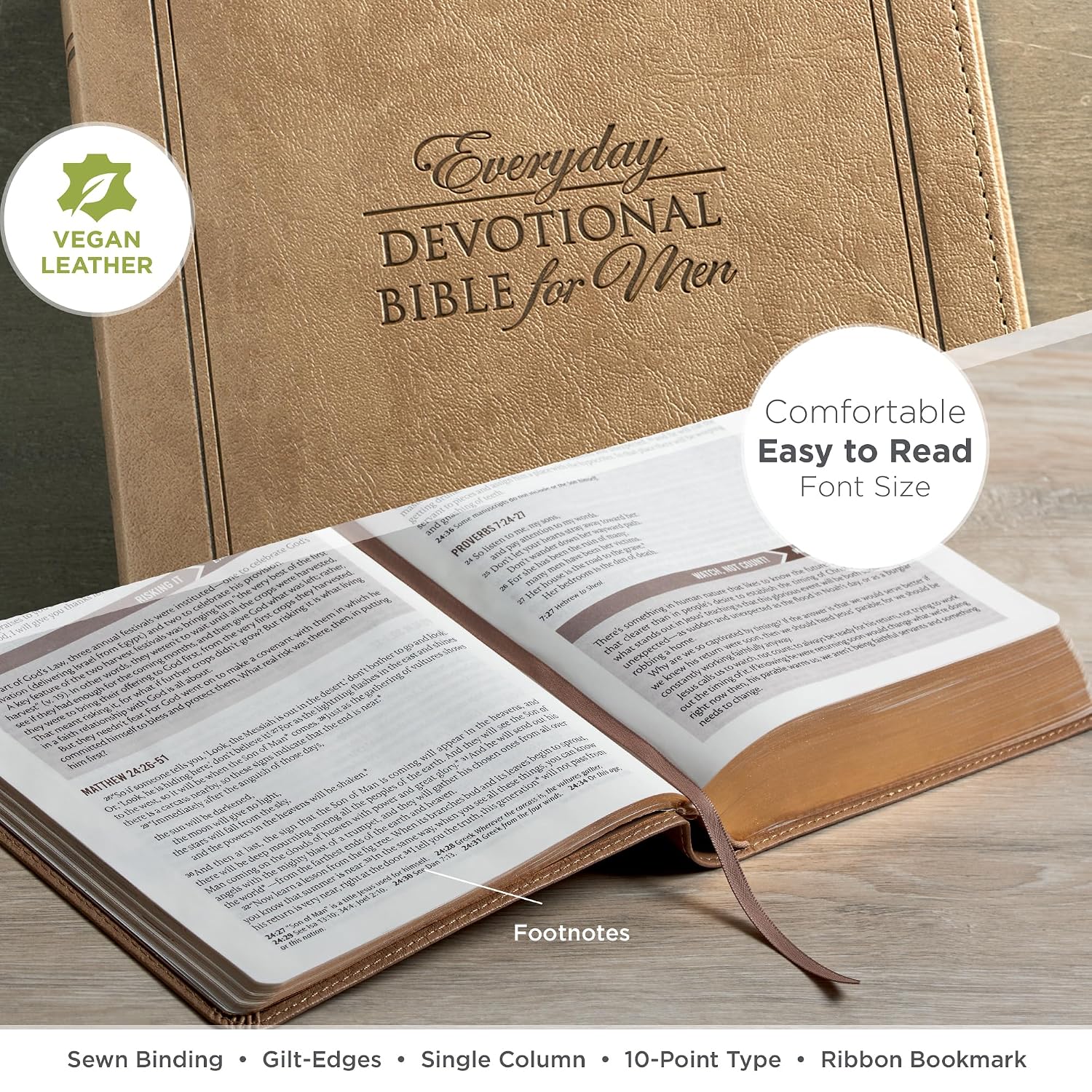 NLT Holy Bible Everyday Devotional Bible for Men New Living Translation, Vegan Leather, Tan Debossed, Flexible Daily Bible Reading Plan Options (NLT Mens Devo Editions)