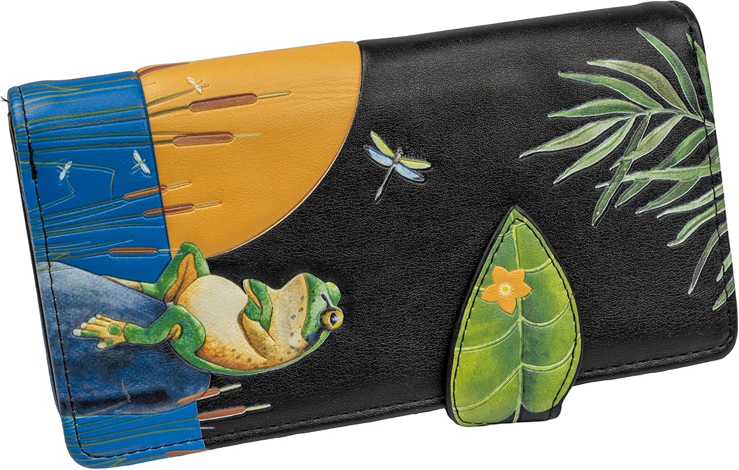 Shag Wear Women's Premium Vegan Clutch Cardholder Wallet Zipper Purse with Pretty Sunset Frogs, Black - Image 3
