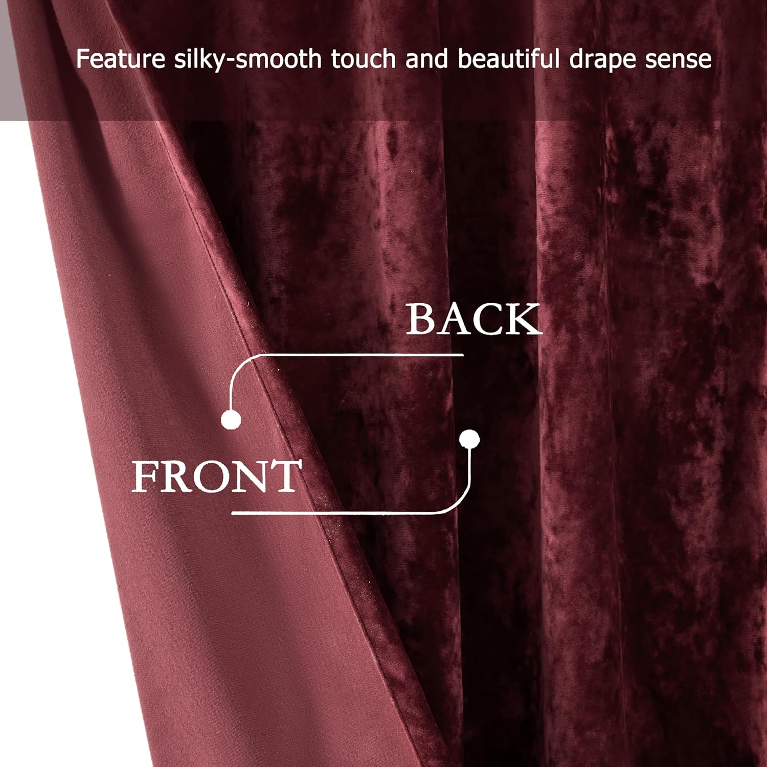 Chezmoi Collection Lux Burgundy Red Crushed Velvet Curtains 2 Panel Set - 72 inches Long Room Darkening Luxury Distressed Velvet Rod Pocket Window Drapes for Living Room Bedroom 50" W x 72" L